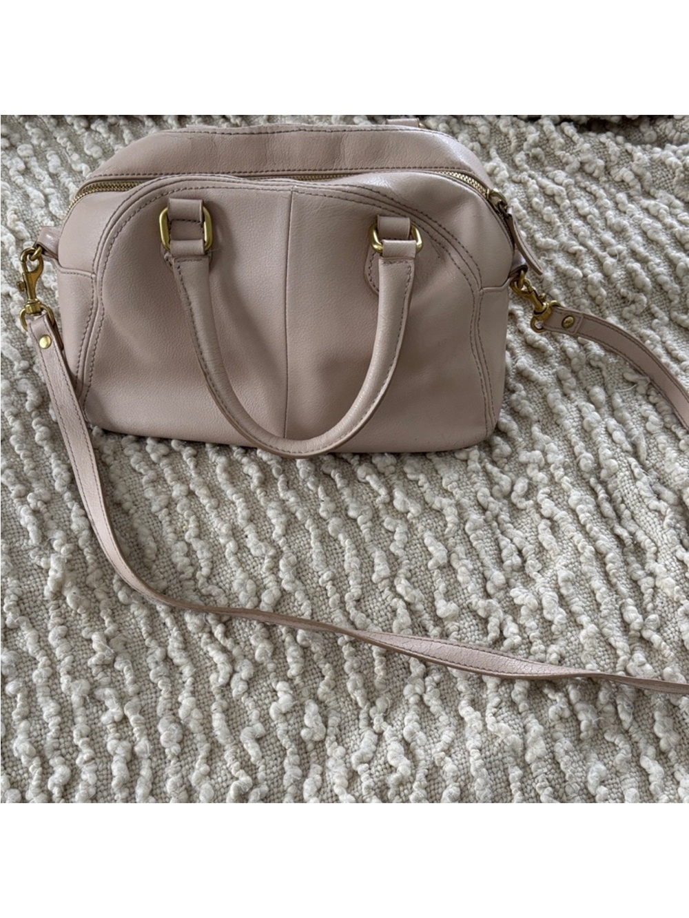 J. Crew Soft Leather Crossbody Satchel in Blush/Nude Color with Detachable Strap